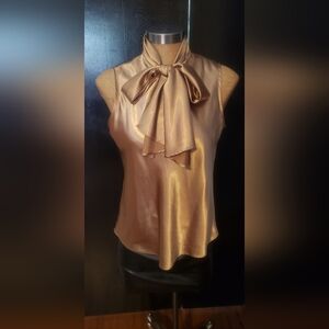 Kasper Gold Satin Blouse with Bow Detail